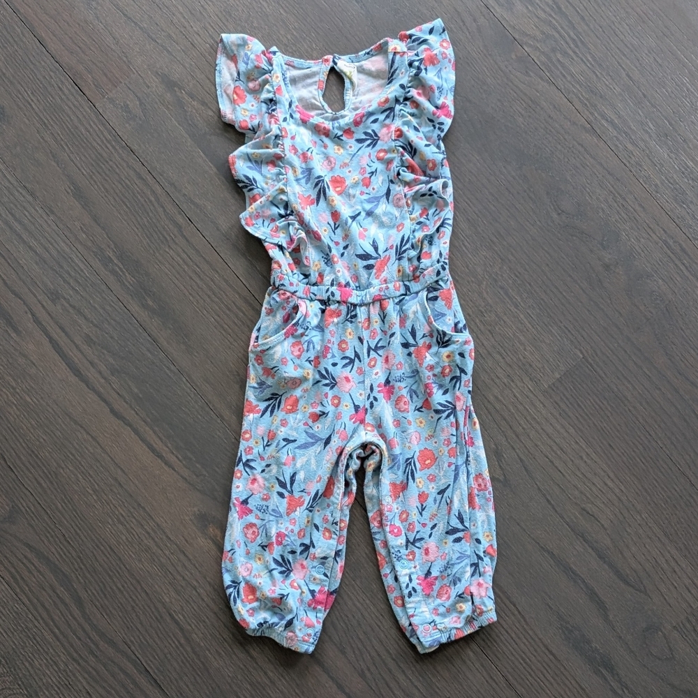 Crazy 8 Baby Girls Ruffle Floral Jumpsuit Romper - Blue, 18-24 Months